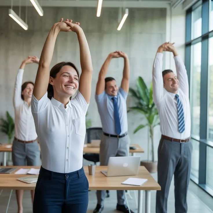 Office worker adjusting posture during a short break